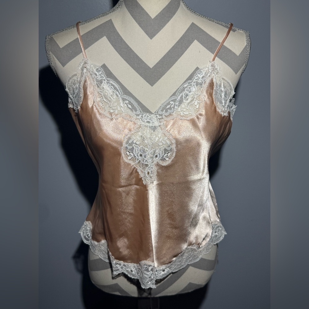 Victoria's Secret Satin Chemise in Champagne and White Lace